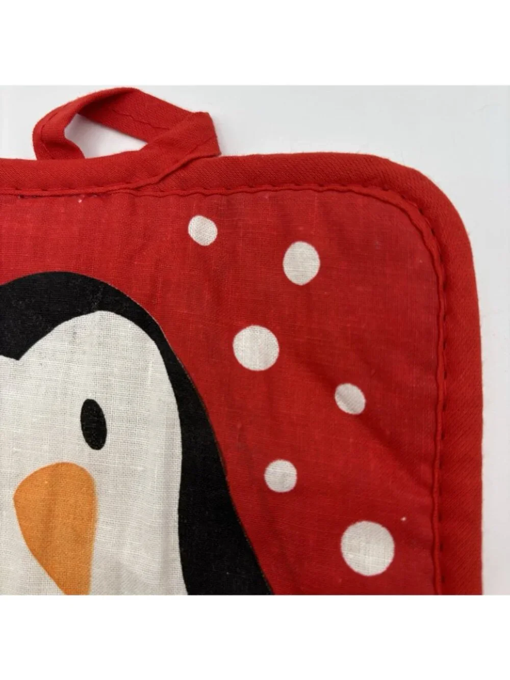 Winter Penguin Pot Holder Square Red White Black Christmas Holiday Decor Hanging